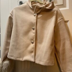 Stylish Cream fleece blazer with Bow